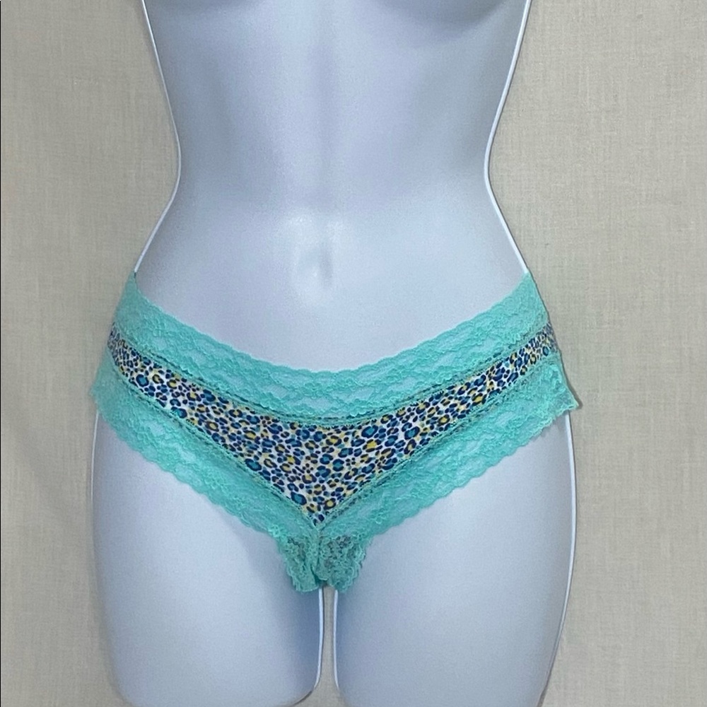 Victoria’s Secret Leopard Print With Teal Lacey Trim Cheeky Panties